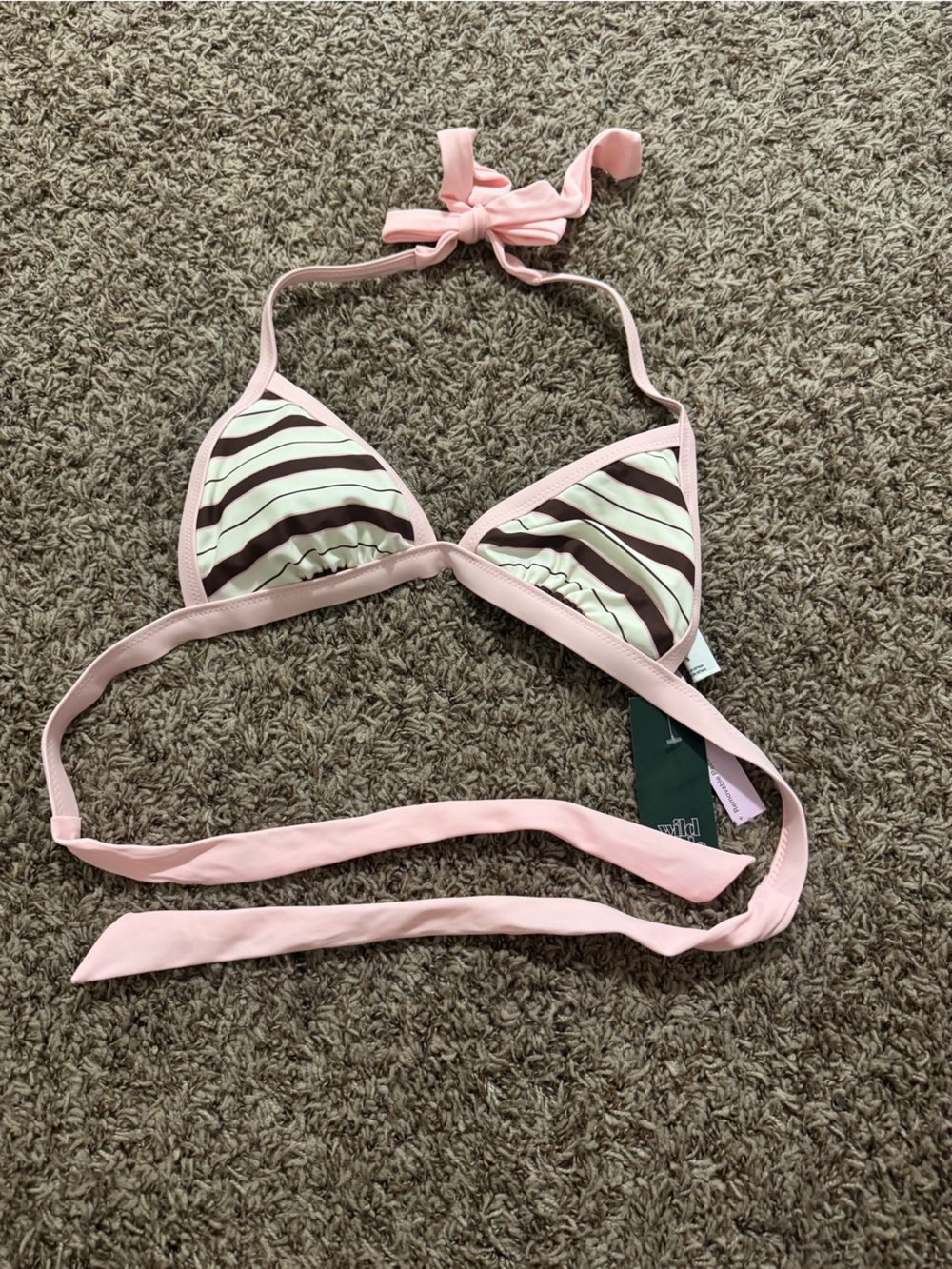 Target Pink Trim Zebra Stripe Triangle Bikini Top